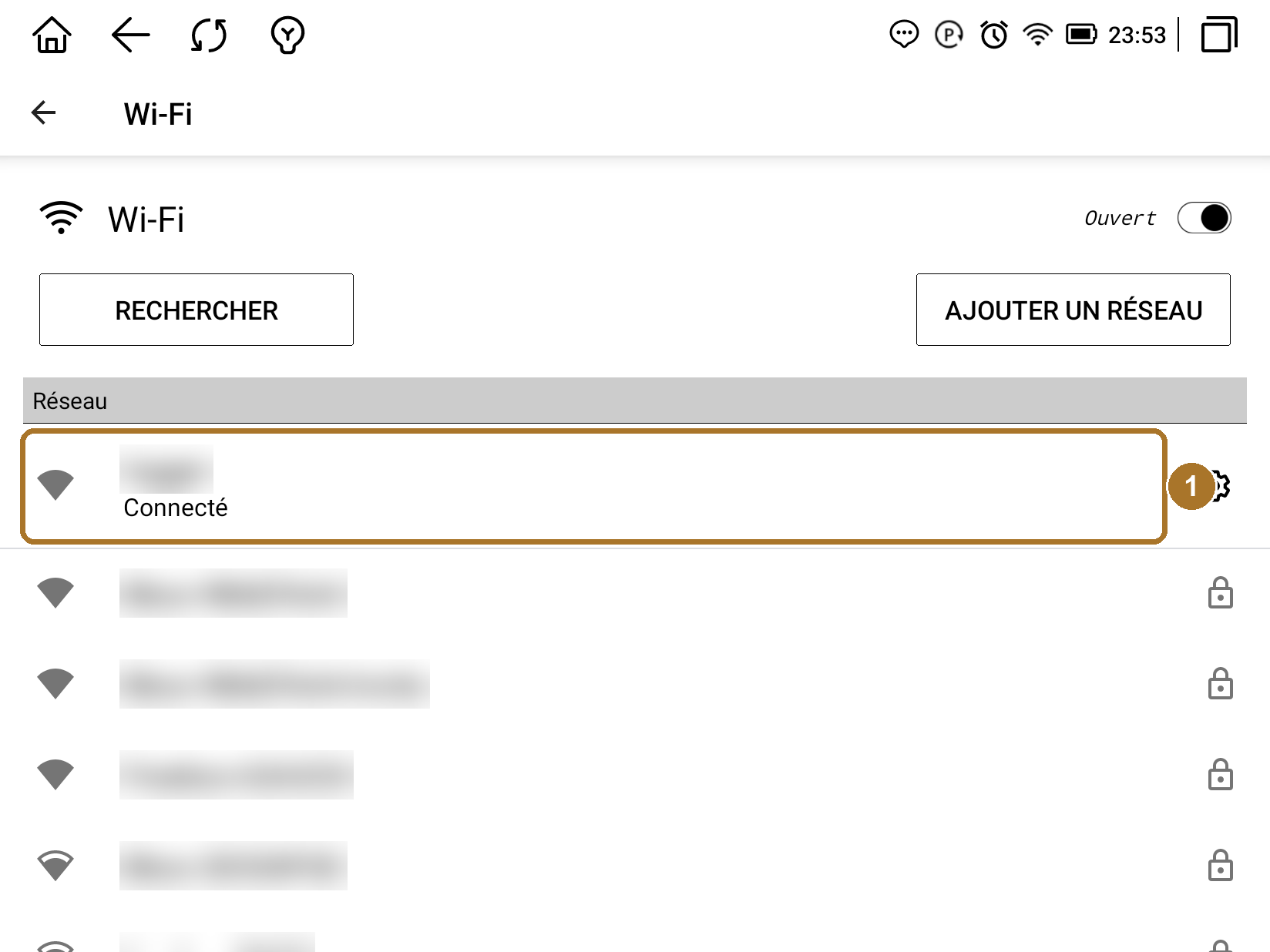 Liste des réseaux Wi-Fi disponibles