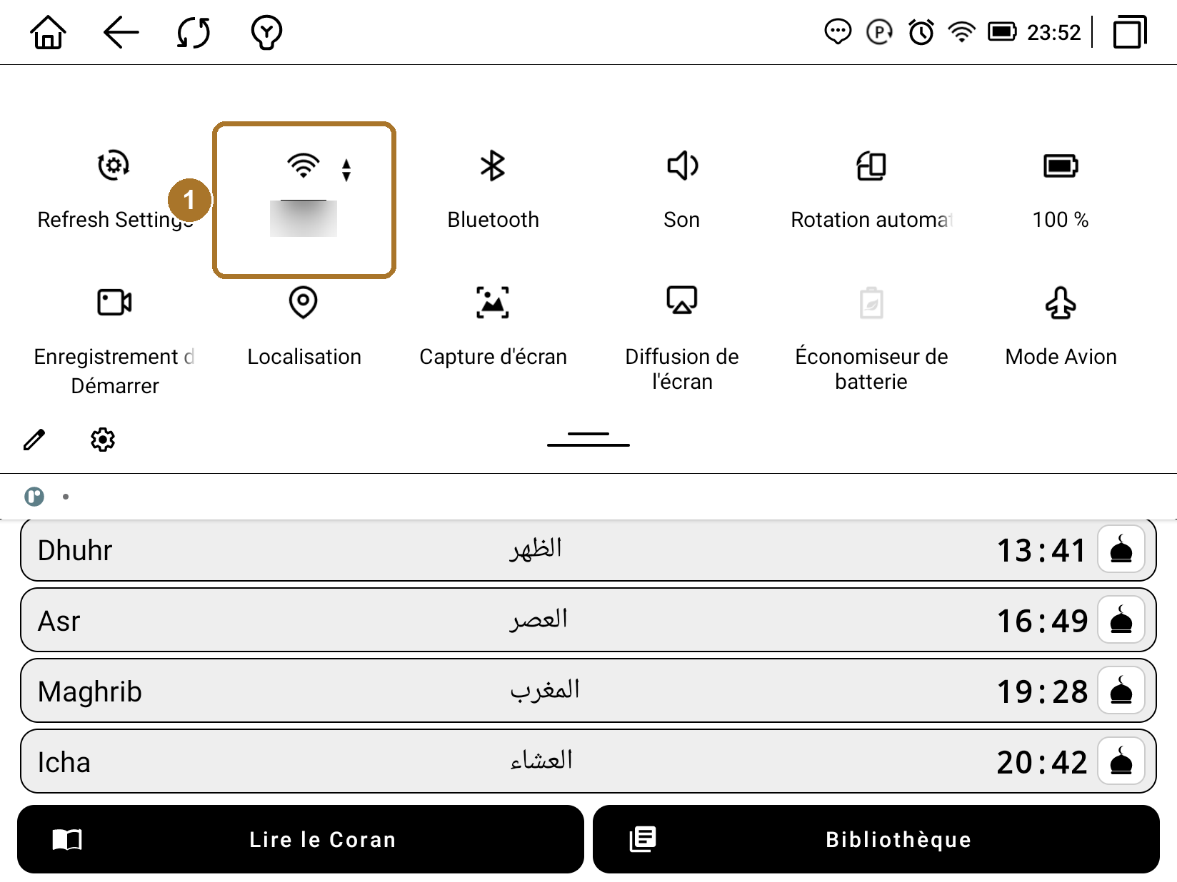La tuile Wi-Fi dans le panneau système
